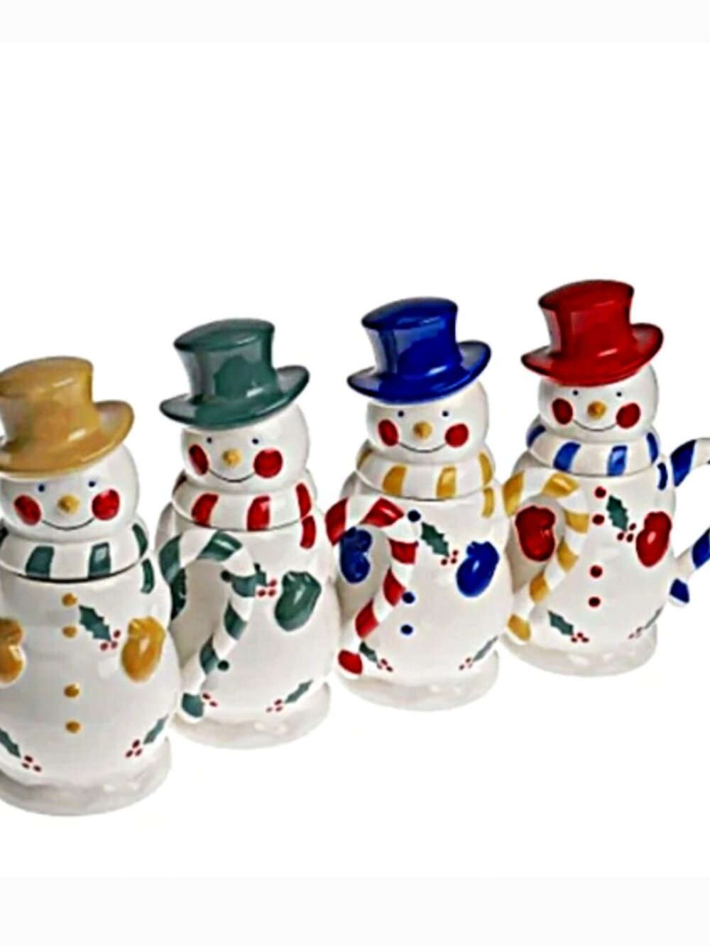 NWTTemptations by Tara Ceramic Christmas Lidded Snowman Mugs Set of 4